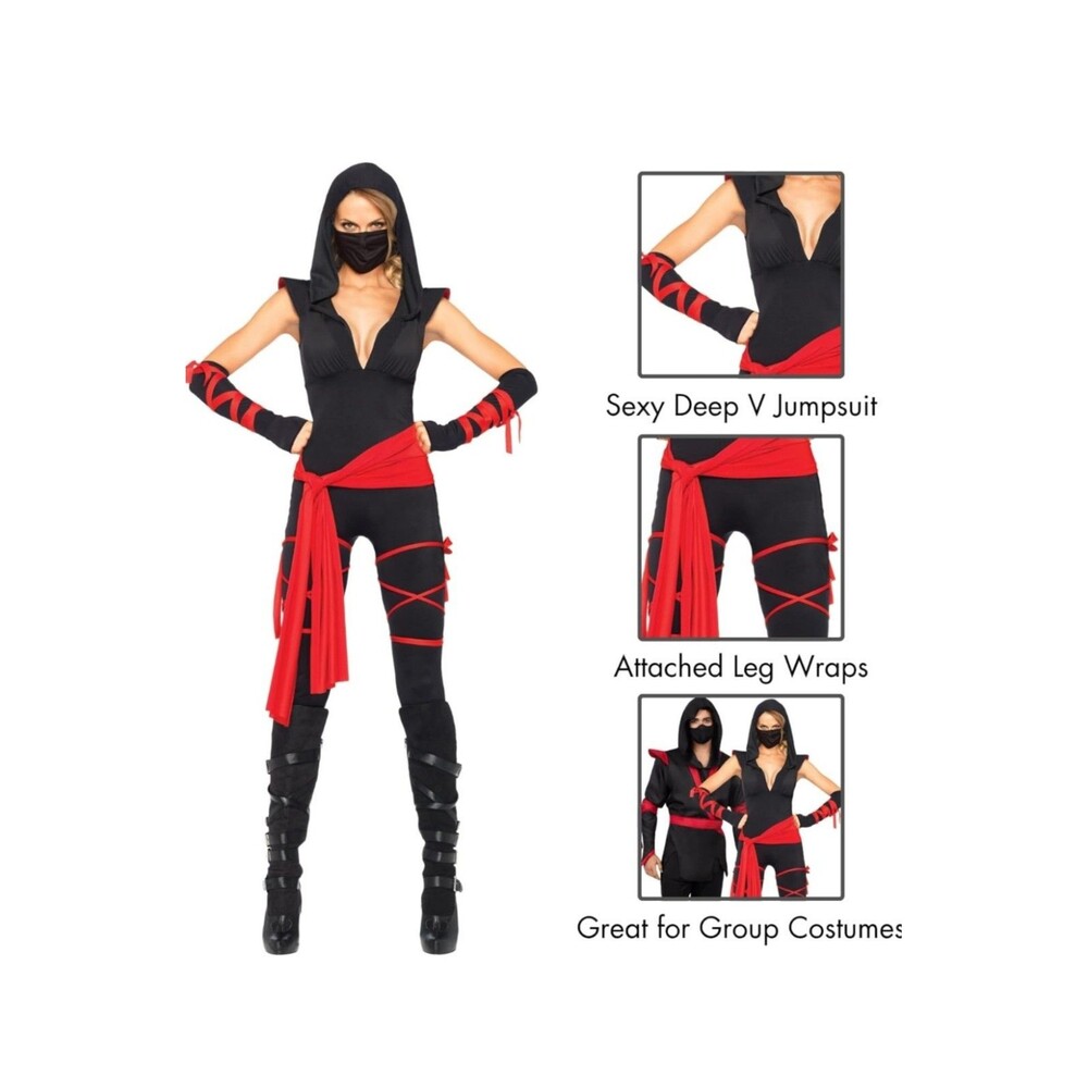 Spirit Deadly Ninja Womens Size Small Halloween Costume Black Red Sexy Catsuit